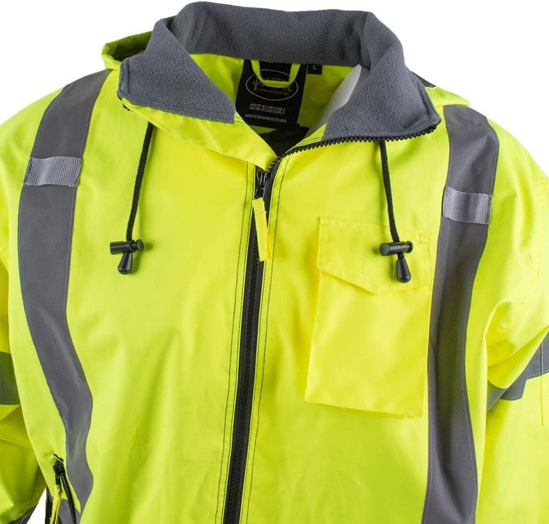 Hi Vis Safety Bomber for Men   Waterproof, Reflective ANSI Class 3 Winter Rain J8