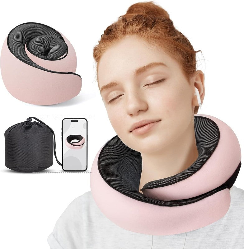 Memory Foam Travel Neck Pillow 360° Support for Airplane & Car – Pink3