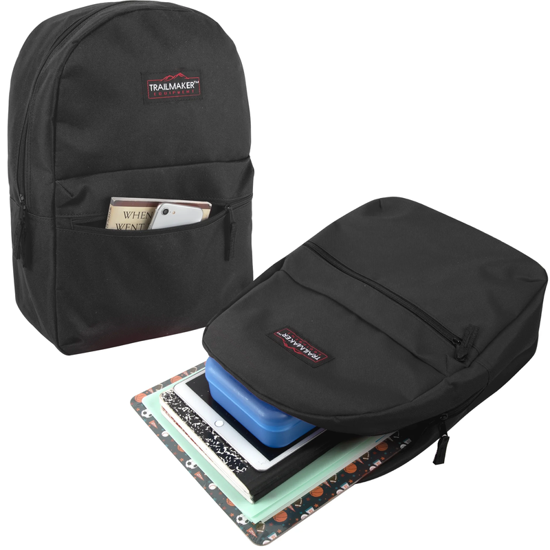 Black Classic Backpack 17" Dual Zipper School Travel Bag5