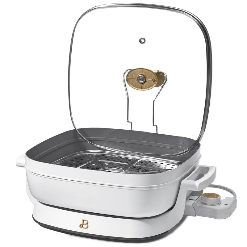 5 in 1 Electric Skillet Expandable to 7 Qt w/ Glass Lid White Icing6