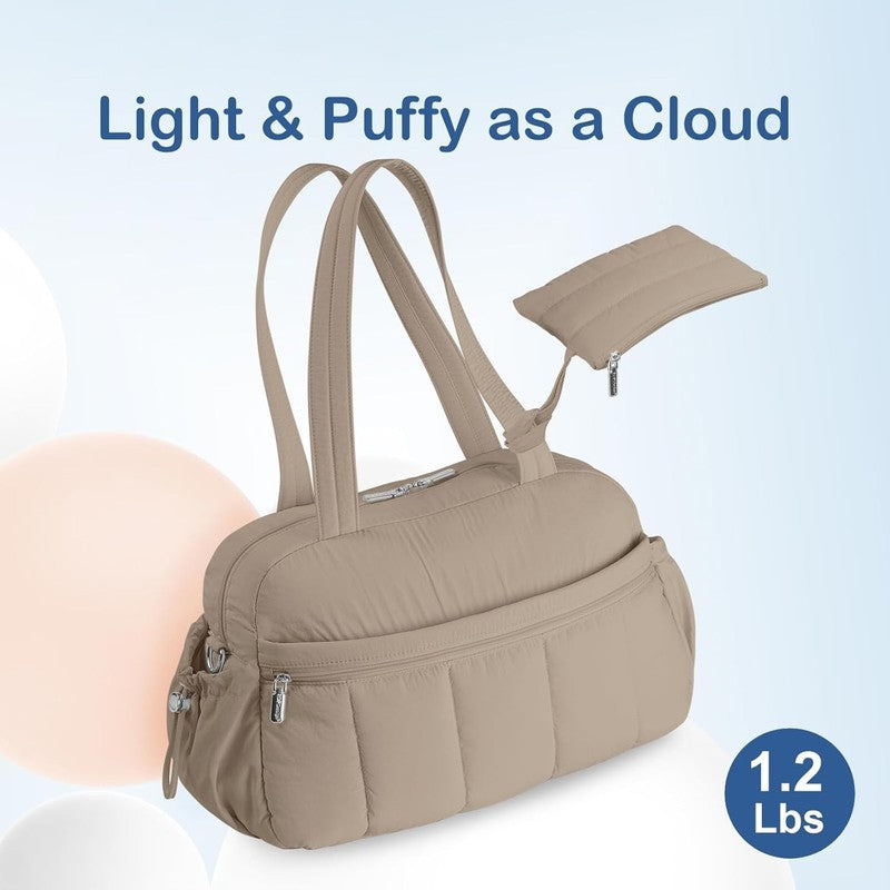 Travel Duffel Bag Women Puffer Gym Weekender Wet Pocket Carry On Camel3