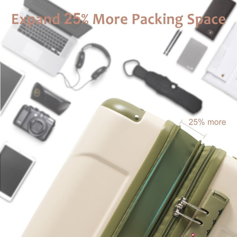 24" Checked Luggage 65L Hardshell Suitcase TSA Lock Spinner Wheels White Green2