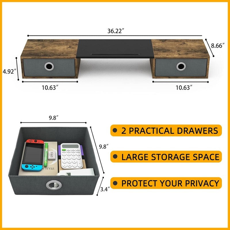 Extra Large Dual Monitor Stand with Storage Drawers for Desk Organization5