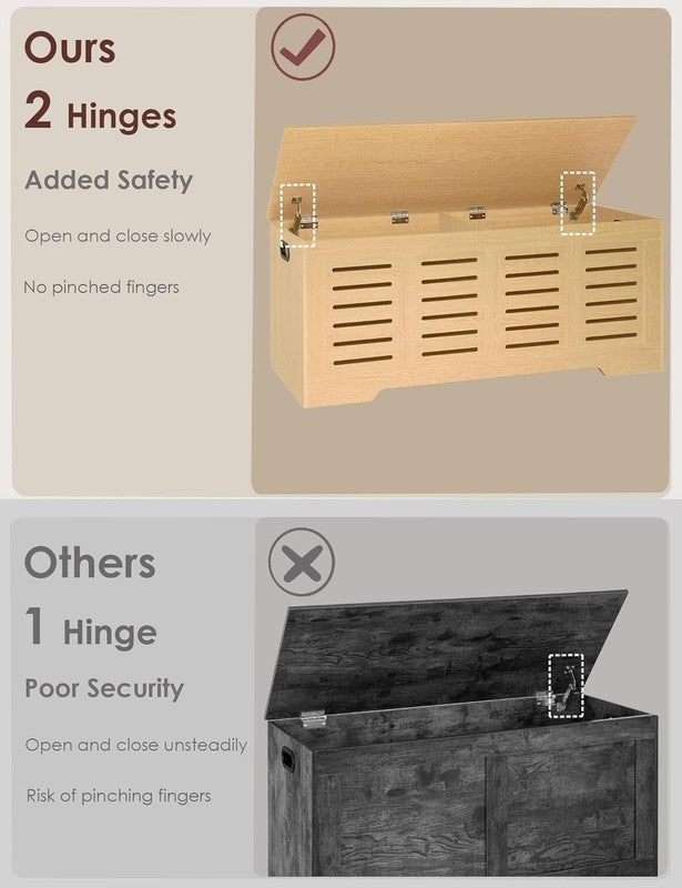 47.3'' Wooden Storage Chest Flip Top Entryway Shoe Bench Natural5