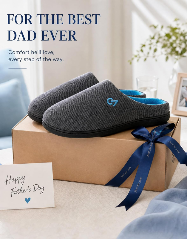 Men'S Two Tone Memory Foam House Slippers Indoor Outdoor Durable Rubber Sole2