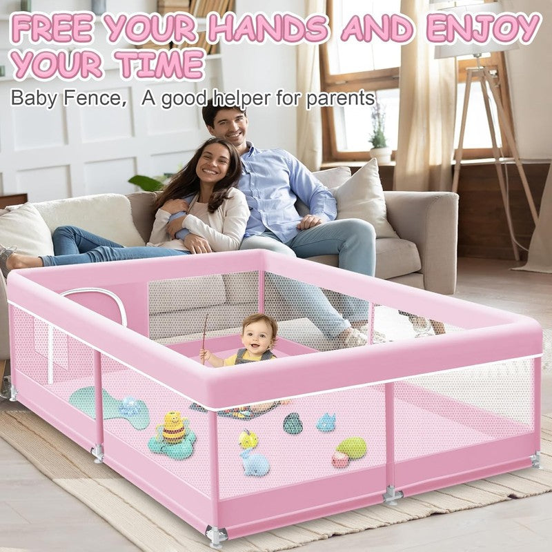 Pink Baby Playpen 50x50 Inch - Indoor/Outdoor Soft Mesh Play Yard for Toddlers2