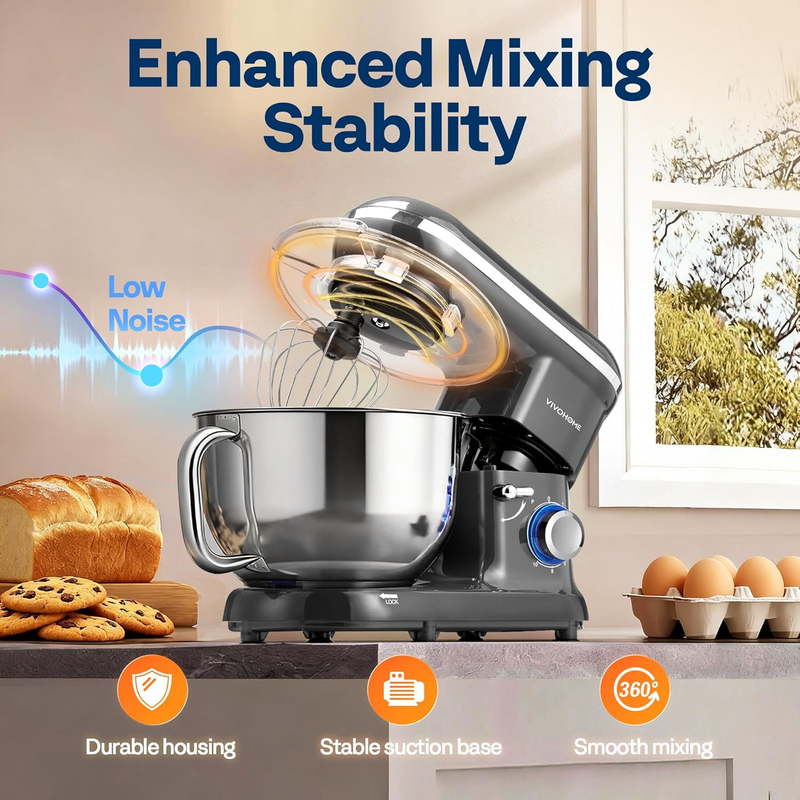 660W Stand Mixer 10 Speed 6Qt Tilt Head Kitchen Mixer Gray2