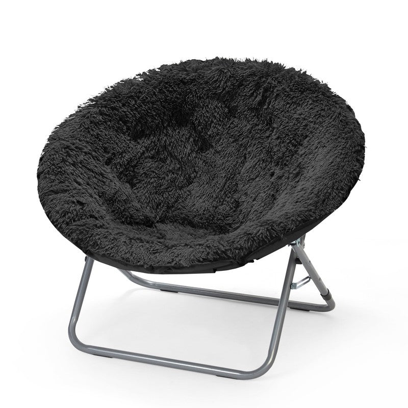 Mongolian Faux Fur Oversized Moon Chair, Black4