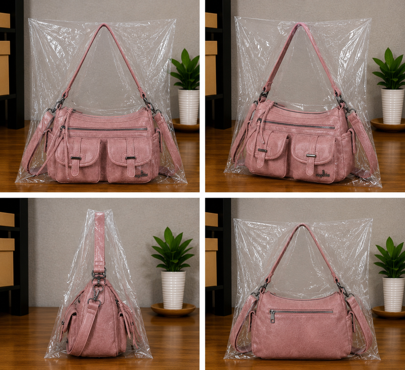 Women's Soft Vegan Leather Hobo Crossbody Multi Pocket Bag0