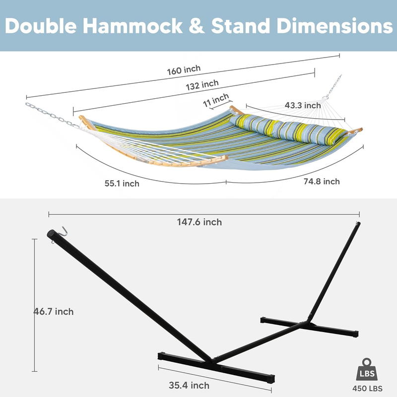 Outdoor Hammock with Stand Double Portable Hammock Yellow Blue Stripe3