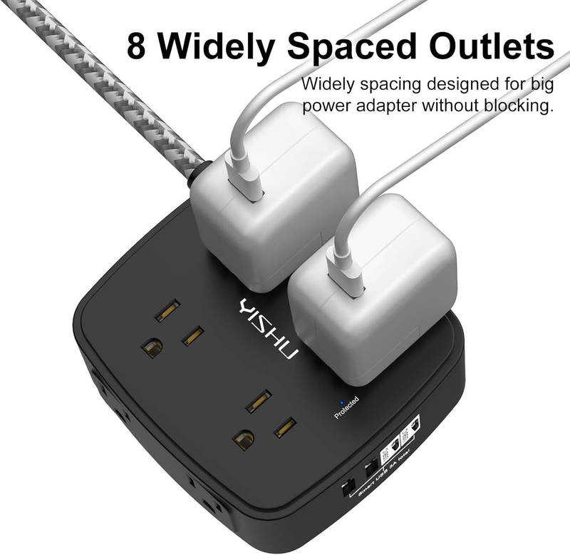 6FT Surge Protector Power Strip 8 Outlets 4 USB 2 USB C Flat Plug Black3