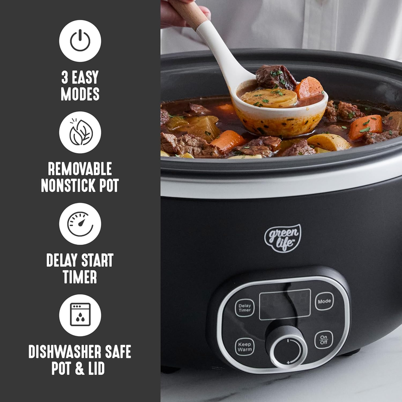 6QT Slow Cooker, Non-Toxic Pfas-Free Ceramic Nonstick Removable Interior Bowl, P6