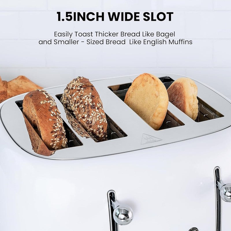 Retro 4 Slice Toaster White ST033 - Wide Slots, Bagel, Defrost, 6 Settings1