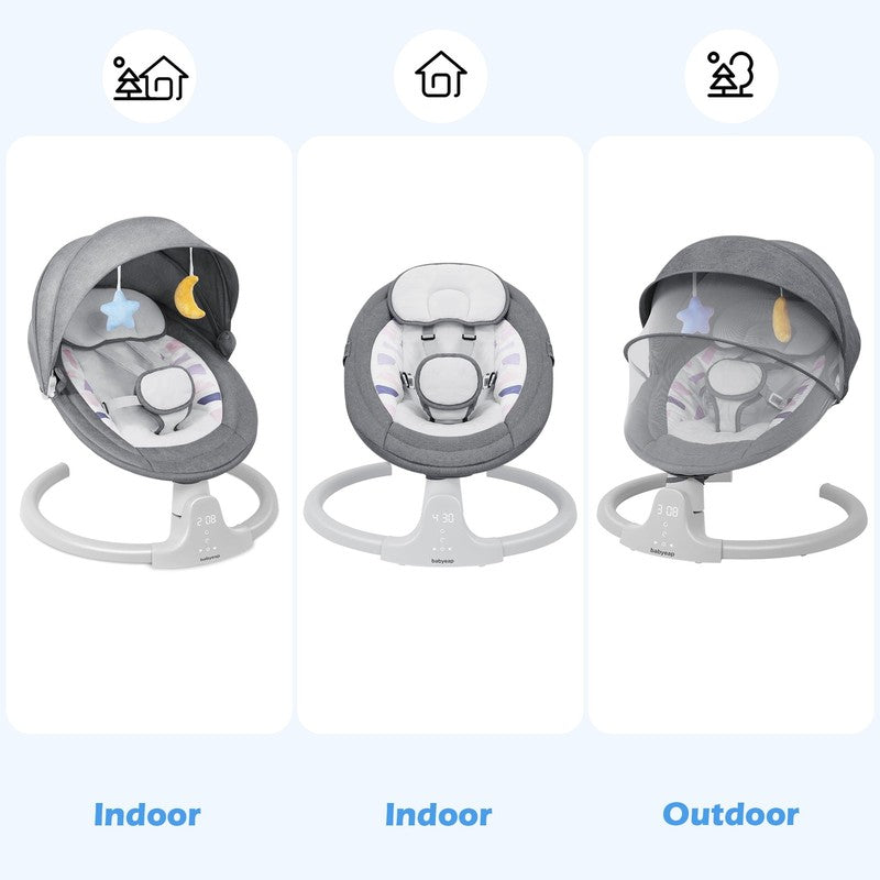 Baby Swing for Infants Motorized Swing w/ Music Speaker Remote Control Gray7