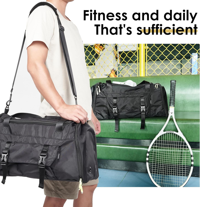 Small Gym Duffle Bag with Shoe Compartment Wet Dry Pockets Black6
