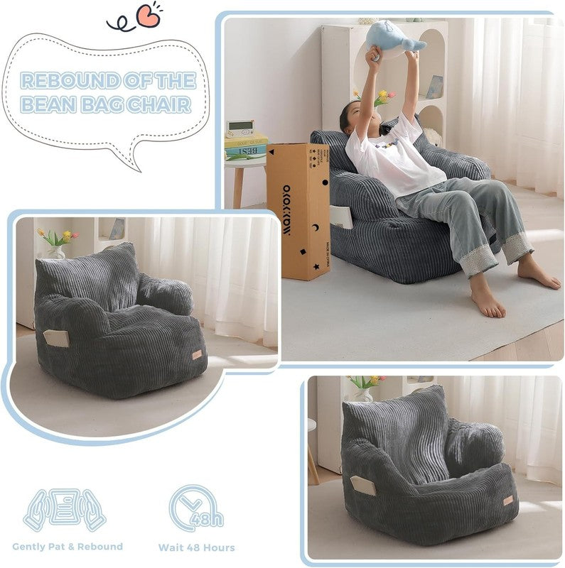 Kids Bean Bag Chair Toddler Sofa w Filler Lazy Floor Chair Gaming Dark Grey6