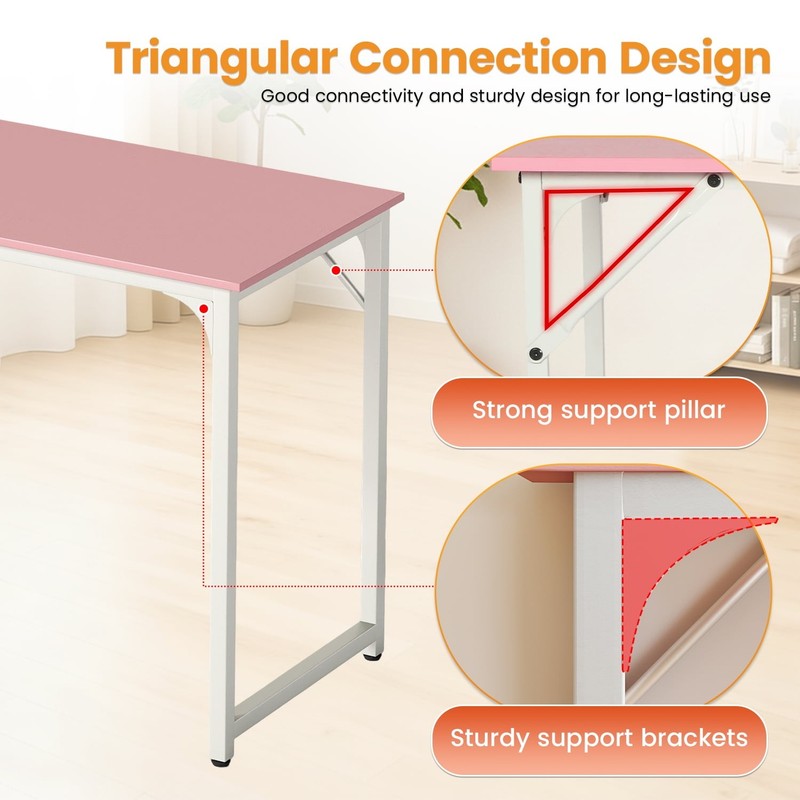 47" Pink Computer Desk with Metal Frame & Adjustable Feet Office Desk3