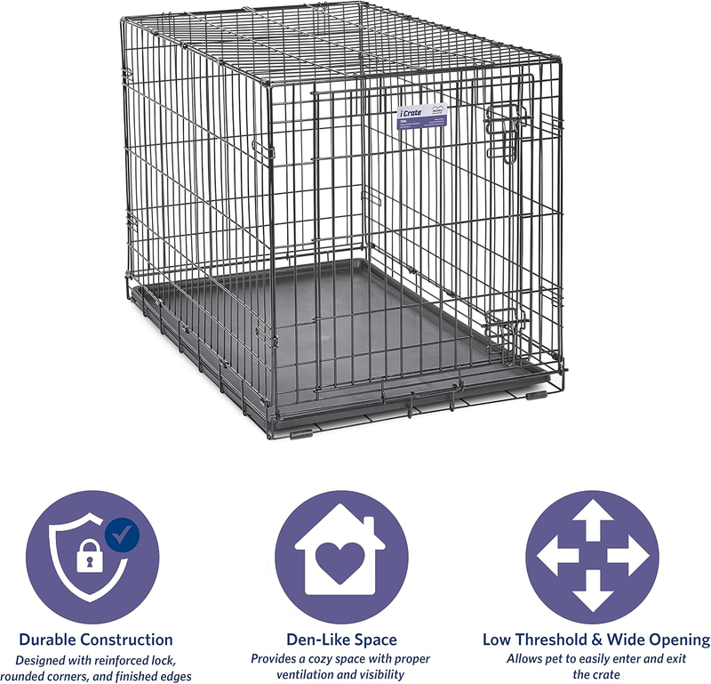 36" iCrate Folding Dog Crate w/ Divider Leak Proof Tray Metal Wire Kennel2