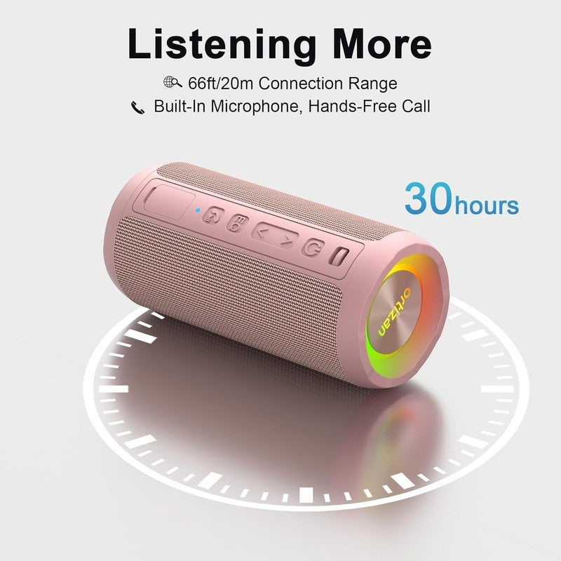 24W Bluetooth Speaker, IPX7 Waterproof, 30H Playtime, 360° Light, Stereo, Pink3