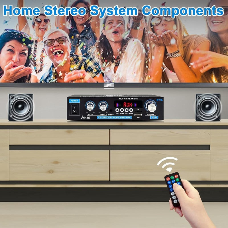AK35 200W Bluetooth 5.0 Stereo Amp 2 Ch Mini Aux USB SD Remote Bass Treble3