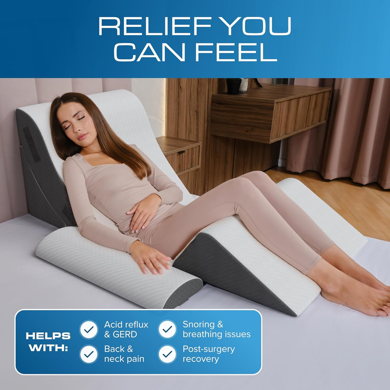 4PC Bed Wedge Pillow Set Sleep Apnea Acid Reflux Back Pain Relief4