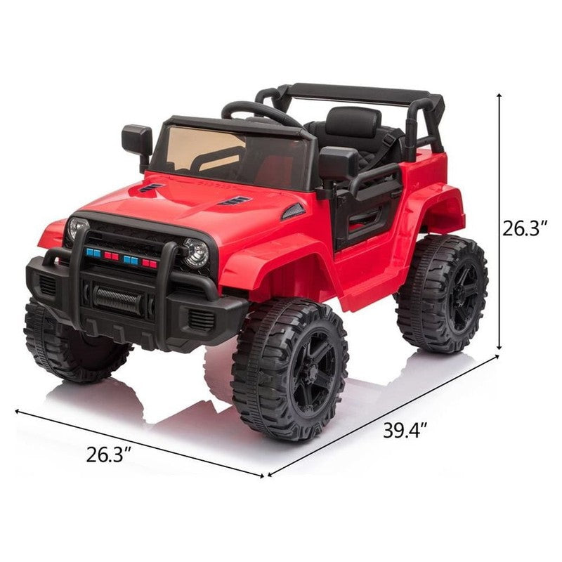 12V Electric Remote Control Kids Ride-On Truck with LED Lights & Seat Belt - Red1