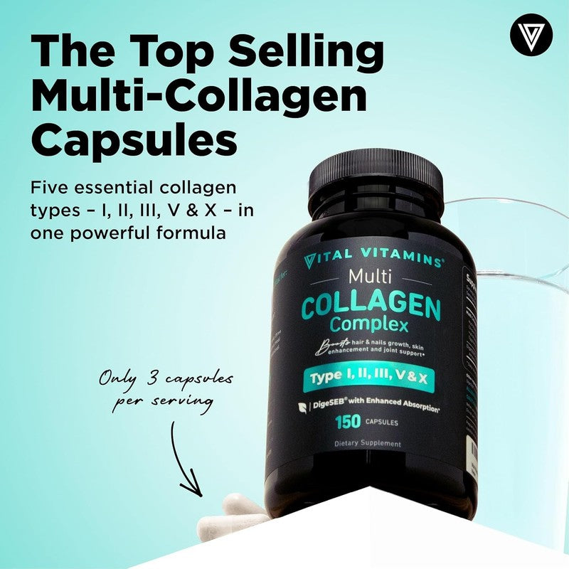 Multi Collagen Capsules, Type I II III V X, Grass Fed, Non-GMO, 150 Count1