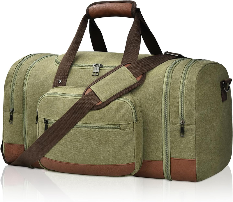 50L Canvas Travel Duffle Bag Army Green Overnight Weekender Gym Carry On0