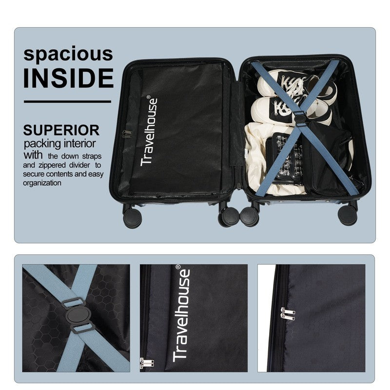 20" Underseat Hard Sided Carry On Luggage, Spinner Wheels, Abs,Blue3