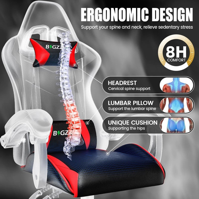 Gaming Chair with Adjustable Headrest & Lumbar Support, Height Adjustable, Red3