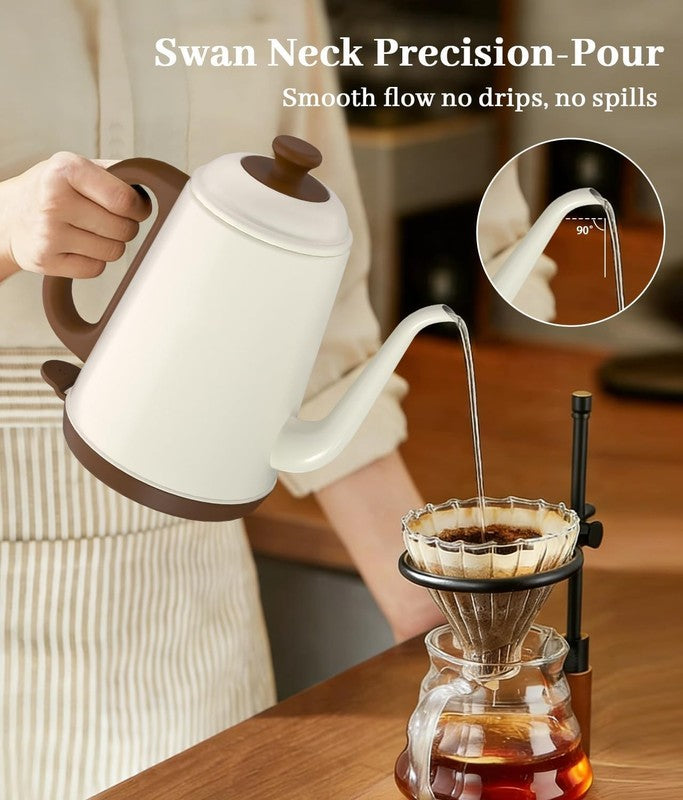 Gooseneck Electric Kettle 1L 1000W Fast Boil Pour Over Tea Coffee White2