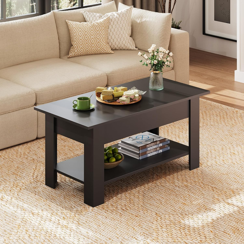 39" Lift Top Coffee Table w/ Hidden Compartment Storage Shelf Black7