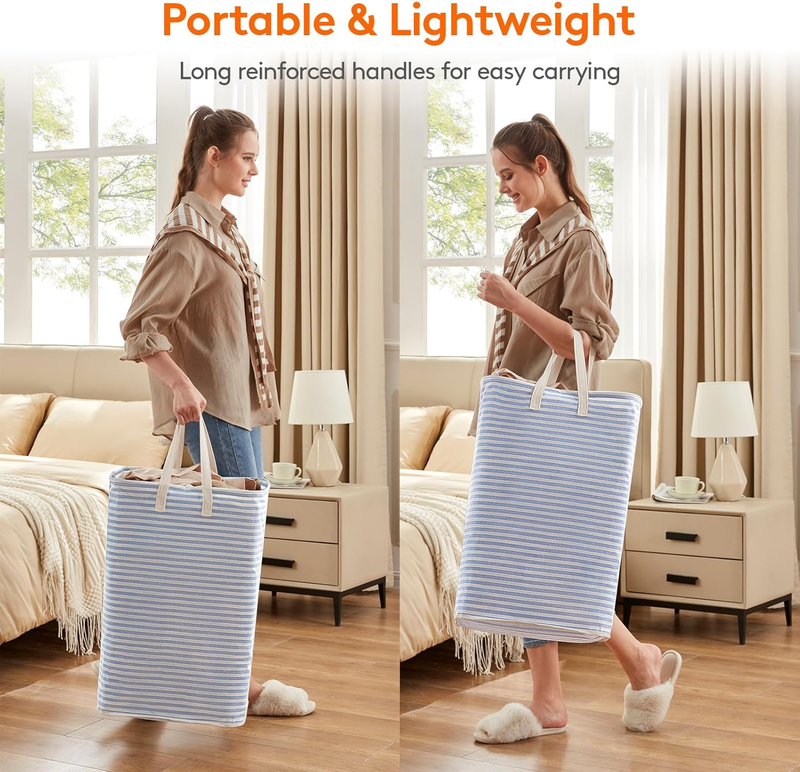 2 Pack 80L Laundry Basket Collapsible Waterproof Reinforced Handles Blue4