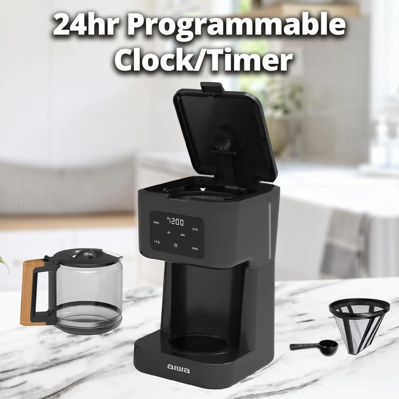 12-Cup Programmable Coffee Maker with Reusable Filter LED Indicator Black6
