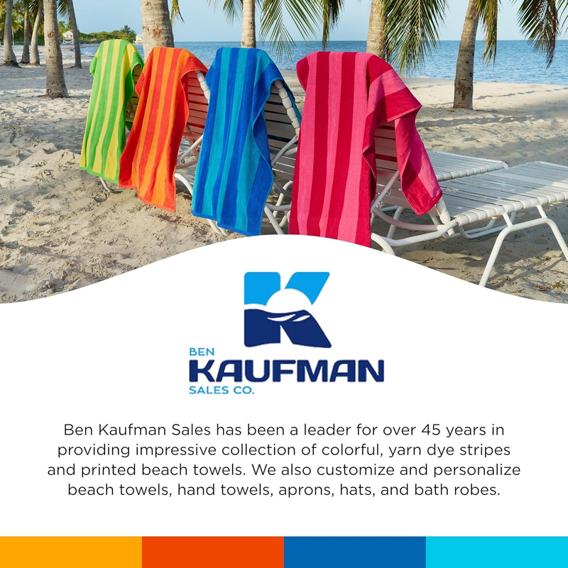 Kaufman - Soft Oversized Beach Towels in Bulk | 29" X 58" Velour Striped Towel |7