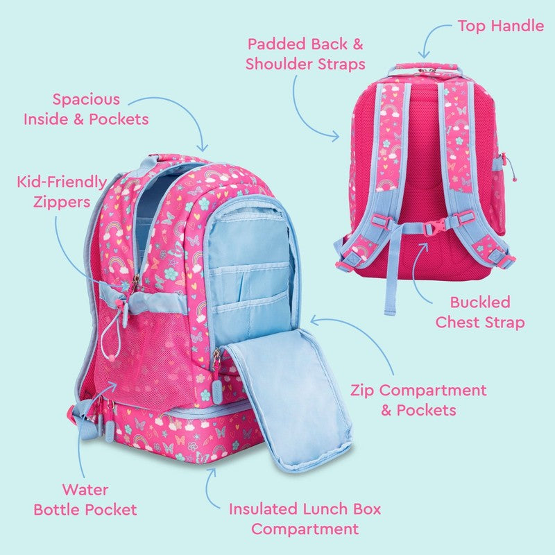 Kids 2 in 1 Backpack and Insulated Lunch Bag Pink Rainbow Print2
