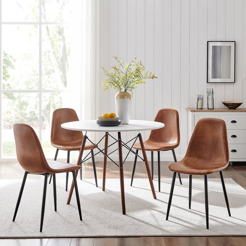39" Round Wood Dining Table White Brown Indoor Kitchen Table3