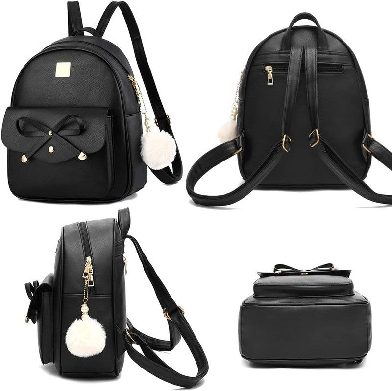 Girls Bowknot 3-Pieces Fahsion Leather Backpack Backpack Purse for Women Rucksac1