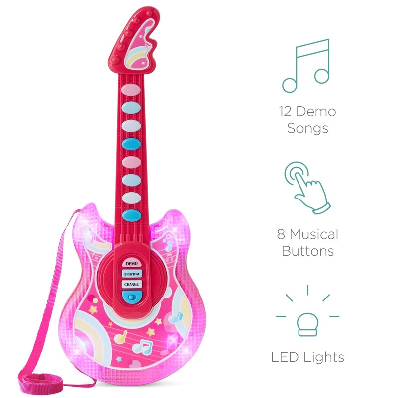19In Kids Flash Guitar, Pretend Play Musical Instrument Toy for Toddlers W/ Mic,3