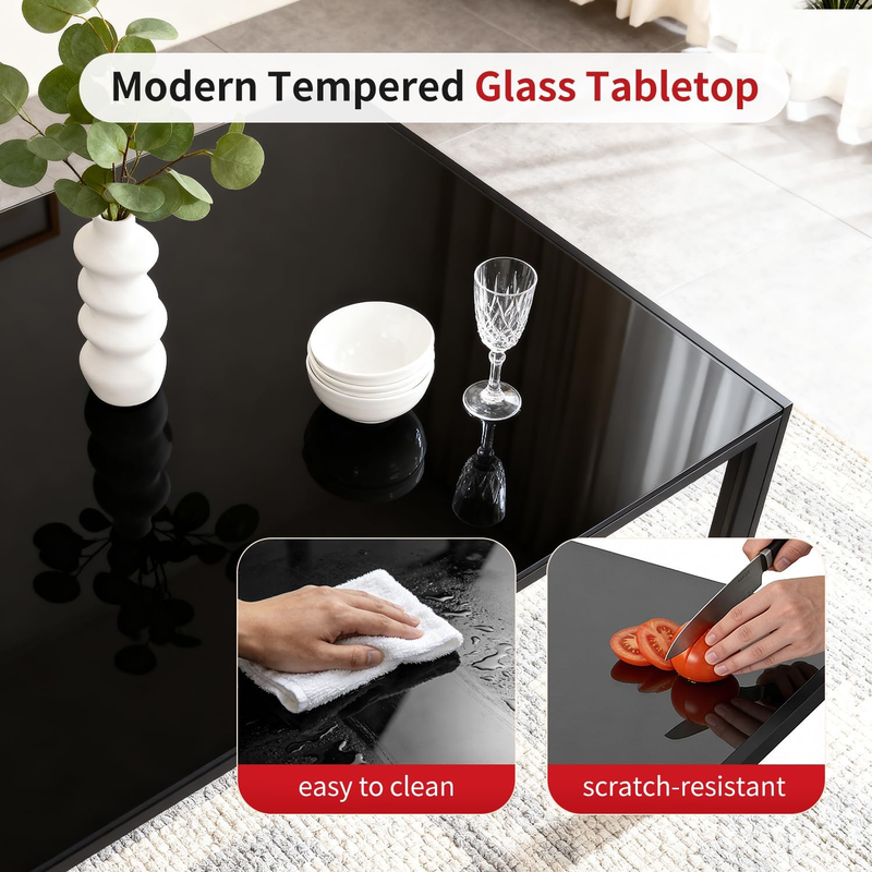 47in Glass Dining Table Black Rectangular 4-6 Person Modern Kitchen Space Saving3