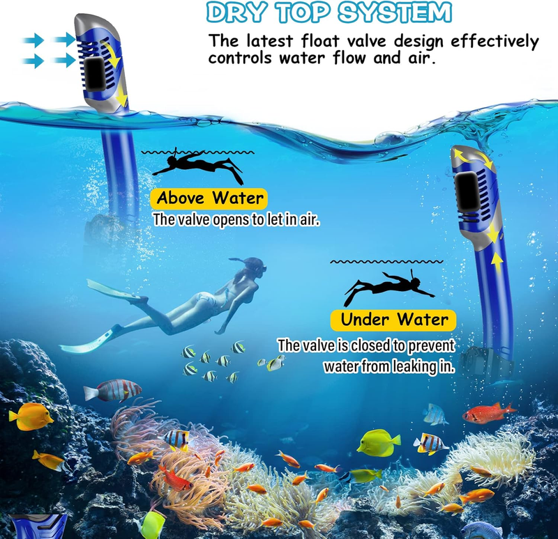 Dry Snorkel Set Panoramic Wide View Anti-Fog Scuba Mask Snorkeling Gear3