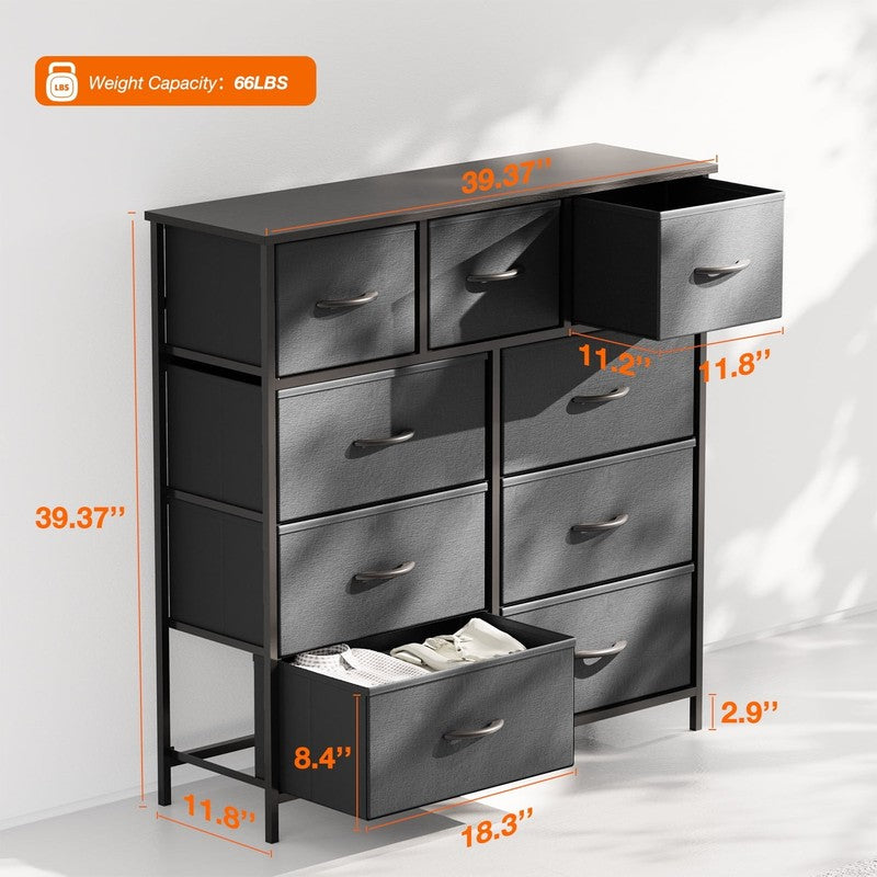 Fabric Dresser for Bedroom 9 Drawer, Grey1
