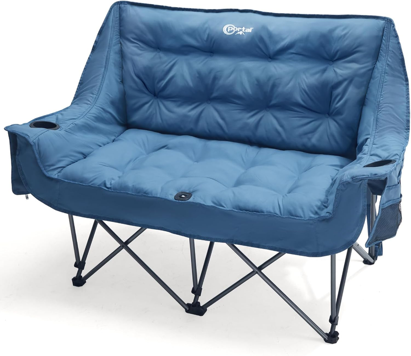 Double Camping Chair 2 Person Folding Loveseat 600lbs Cup Holder Portable11
