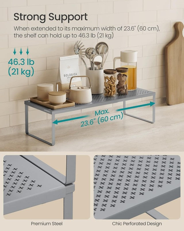 Spice Racks 2 Pack Expandable Kitchen Countertop Shelves Small Organizers Silver3