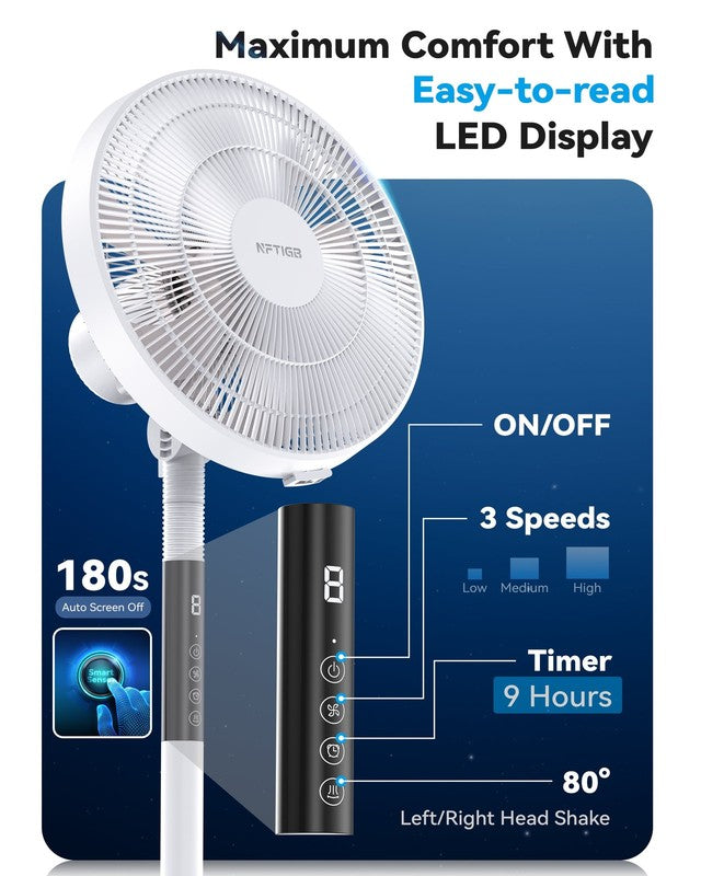 Oscillating Pedestal Fan, 7 Blades 3 Speeds 9H Timer Standing Floor Fan with Rem5