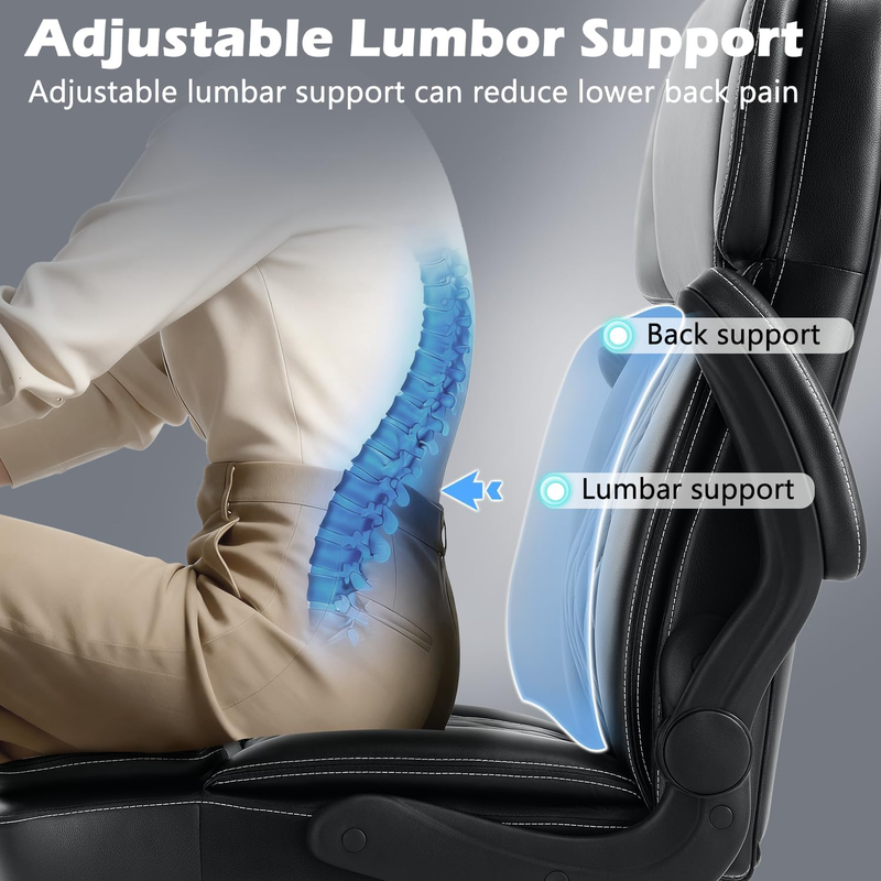 450LBS Big and Tall Executive Office Chair with Flip up Arm, Heavy Duty PU Leath3