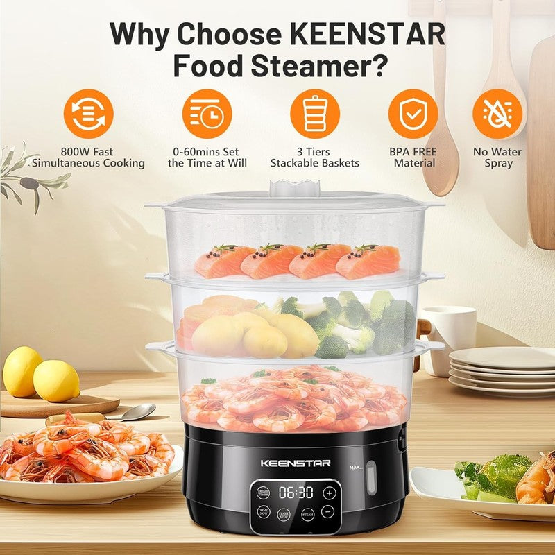 13.7QT Electric Food Steamer 3 Tier Digital BPA Free Veggie Cooker 800W2