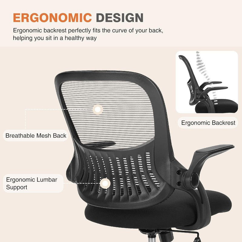 Ergonomic Mesh Office Chair with Lumbar Support and Flip Up Arms, Black2
