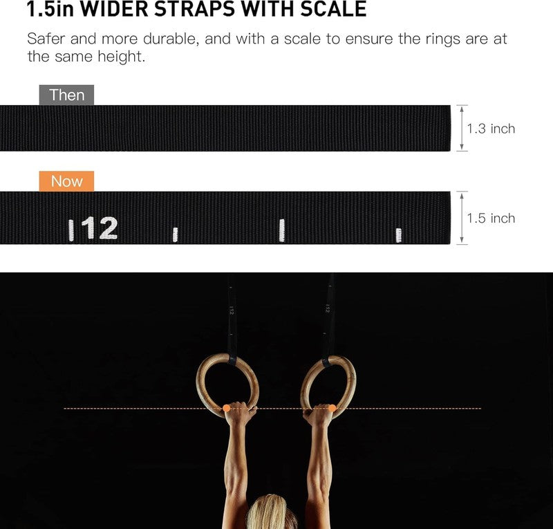 Wooden Gymnastics Rings 1500Lb, Adjustable Straps 14.76Ft, Non Slip Home Gym2