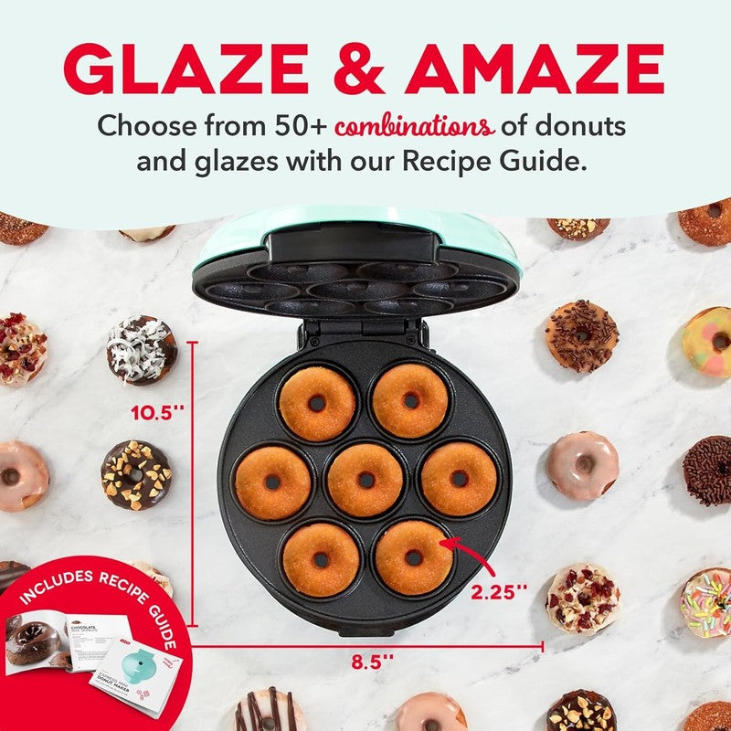 Express Mini Donut Maker Nonstick Double-Sided Makes 7 Space Saving Aqua4